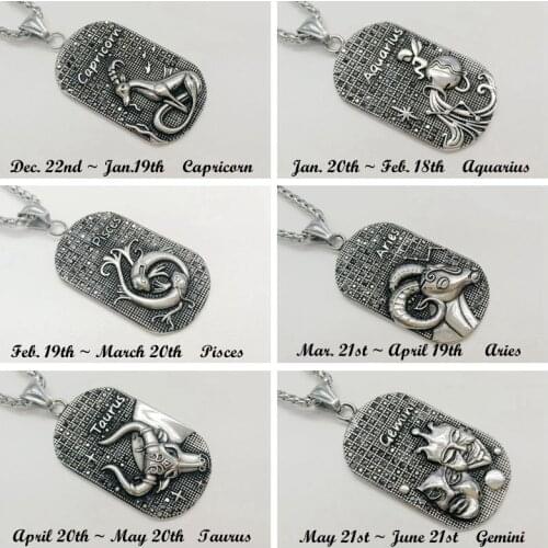 Full rhinestones crystals 12 constellations pendant necklace Vintage 316L stainless steel 12 Zodiacs necklace CARA0441
