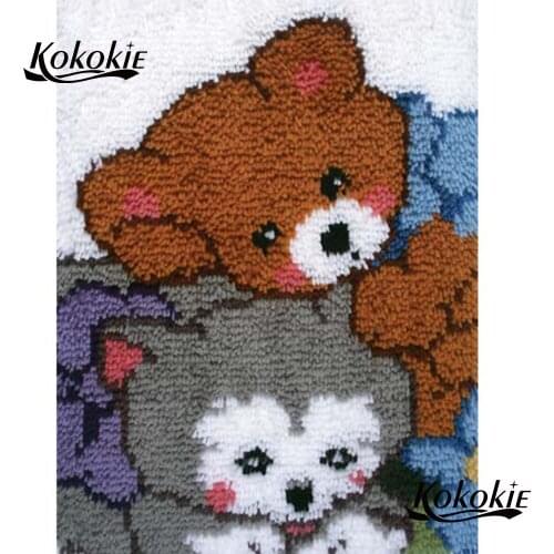 Diy cushion mat latch hook kit bat rug bear printing vloerklee latch hook cartoon carpet embroidery accessories tapestry kits
