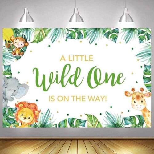 Wild One Backdrop Jungle Safari Anaimal lion Elephant Kids Baby Shower Happy Birthday Party Photography Backgrounds Banner