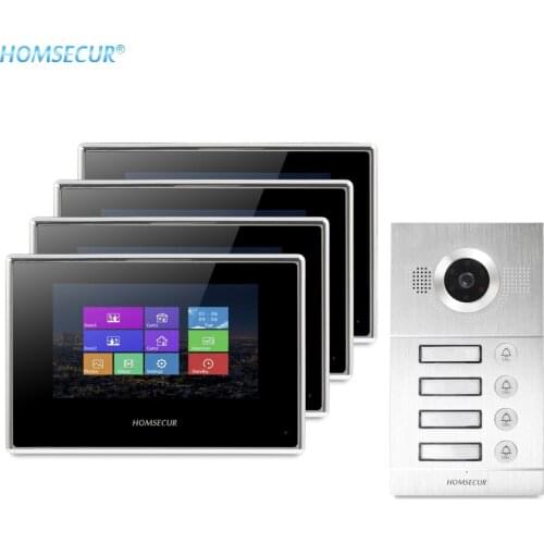 HOMSECUR 4 Wire 7"Video Door Intercom System&Mute Mode Snapshot Recording 800TVL Outdoor Monitoring IP65 Camera for 4 Apartments