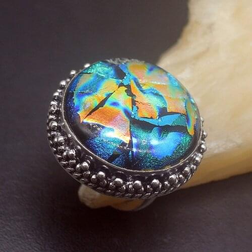 Solitaire Fashion Unique Dichroic Glass Silver Color Jewelry Band Ring For Women Size 9 HD366