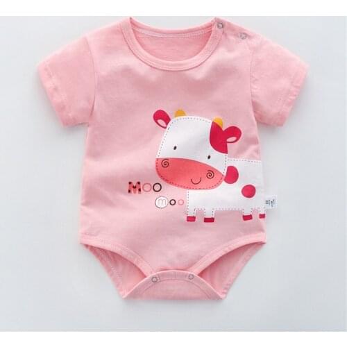 Toddler Girl Romper Short Sleeved Boy Cotton Newborn Bodysuit Baby Animal Cow Duck Cat Elephant Jumpsuit