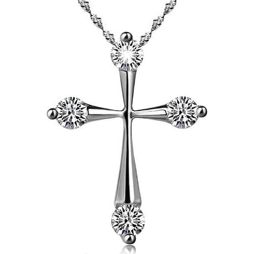 70% Hot Sell Women Fashion Silver Plated Cross Shiny CZ Pendant Necklace Wedding Jewelry Gift