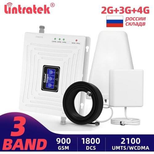 Lintratek Signal Repeater 2G 3G 4G GSM Booster 900 LTE 1800Mhz Repeater UMTS 2100 Tri band Mobile Amplifer with LPDA Antenna