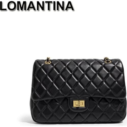 LOMANTINA Sheepskin Leather Brand Designer Shoulder Plaid Bags For Women 2021 Chain Luxury Crossbody Bag Female Fashion Tote