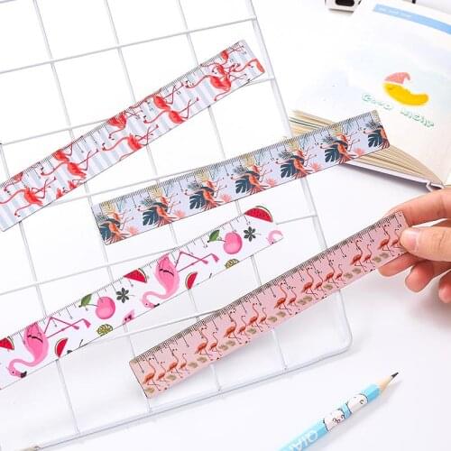 Kawaii 18cm Magnetic Pink Panther Flamingo Straight Ruler Cute Plastic Flower Drawing Rulers Korean Stationery School Supplies