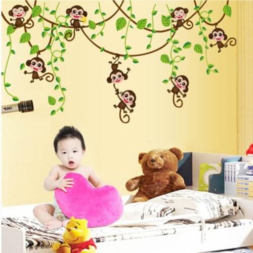 Cartoon Cute Monkey Climbing Tree Wall Stickers For Kids Rooms Children Bedroom Wall Decals Nursery Room Decor Poster Murals