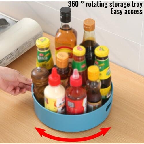 Multifunctional Storage Trays Box Rotatable Kitchen Storage Tray With Handle Make Organizer Seasoning Storage#45