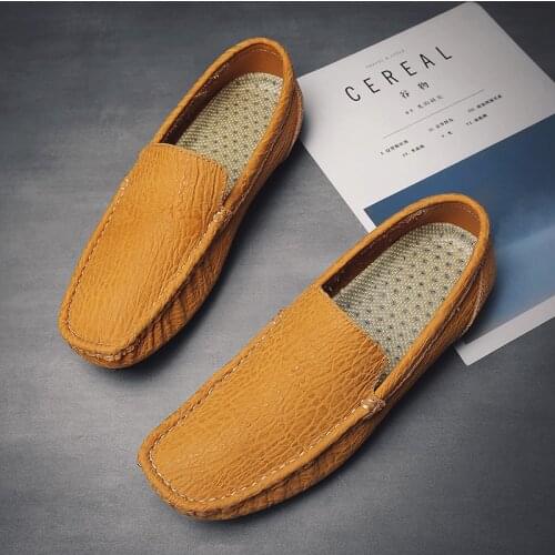 Fashionable mens shoes sewn leather flat shoes loafer design driving mens casual shoes slip on mocasis shoes high quality38-44