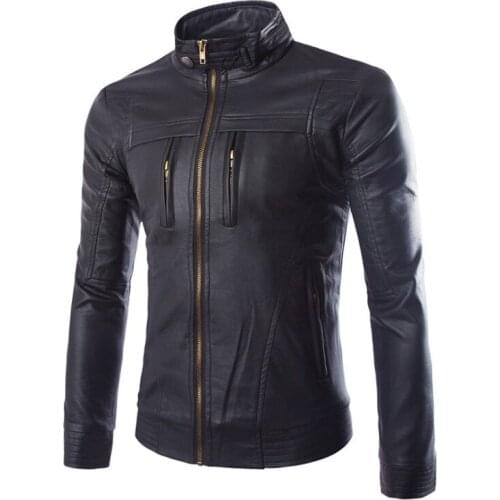 Top quality Fine Buffalo Leather Stand Leather Jacket Men Fashion Zippers Motorcycle Leather Jacket Male Overcoat 4XL