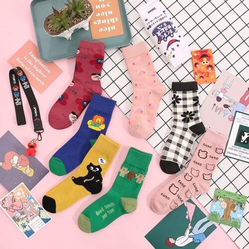 Mid-length Socks Female Trend Tube Socks Korean Cute Japanese Cartoon All-match Autumn and Winter Cotton Student Stockings