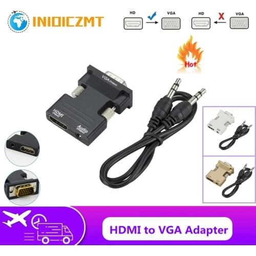 INIOICZMT HDMI Female to VGA Male Converter 3.5mm Audio Cable Adapter 1080P FHD Video Output for PC Laptop TV Monitor Projector