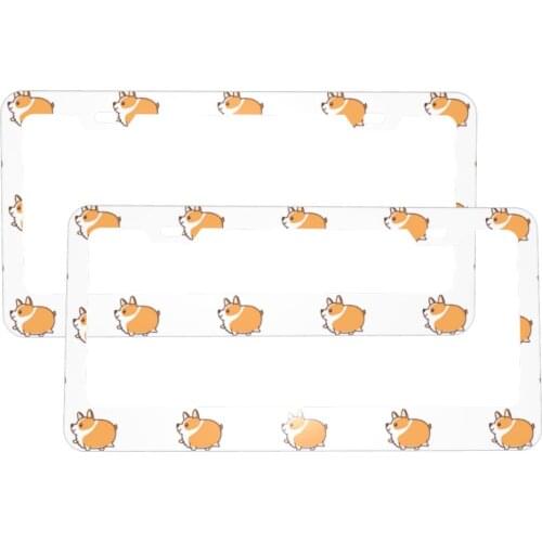 Personalized License Plate Dog Cute Welsh Corgi Puppy Frame Metal Aluminum Plate Cover Car Tag Holder For Men Auto Decoration