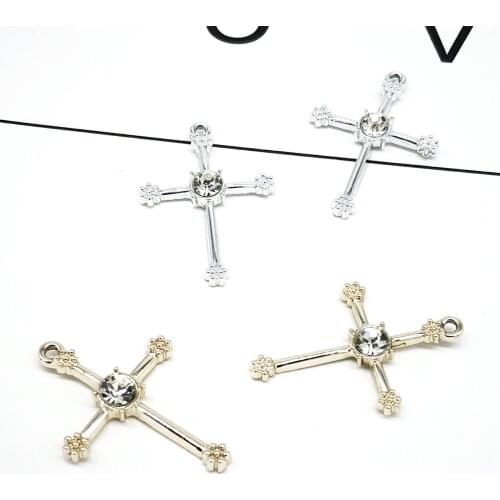 20pcs/lot New Arrival Silver Gold Color Tone Cross Charm Pendants With Rhinestone 22*33mm DIY Jewelry Earring Making Charms