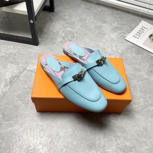 Hot Woman Slippers Genuine Leather Women Shoes Summer Loafers Femmes Sandales Flats Shoes Casual Slides Outdoor Chaussure Femme