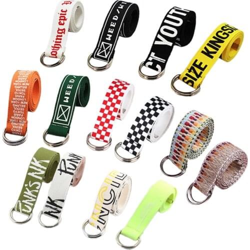 65 Styles Casual Canvas Belt Harajuku Punk Women Men Letter Long Waist Strap Black White Trouser D Ring Buckle Female Waistband