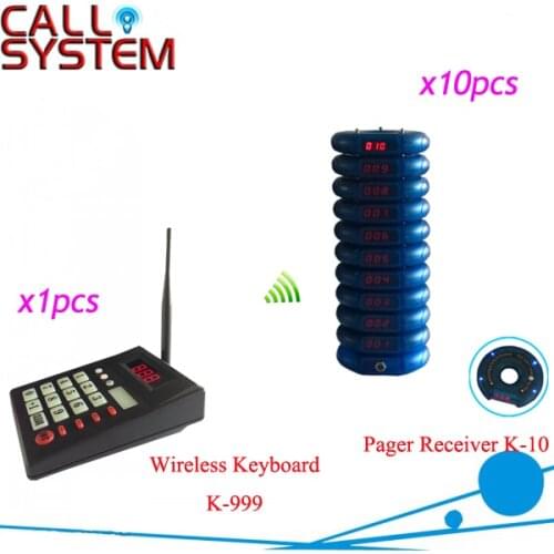 Self-service Restaurant Table Call Paging System with One Keypad Transmitter and 10 Blue Pager