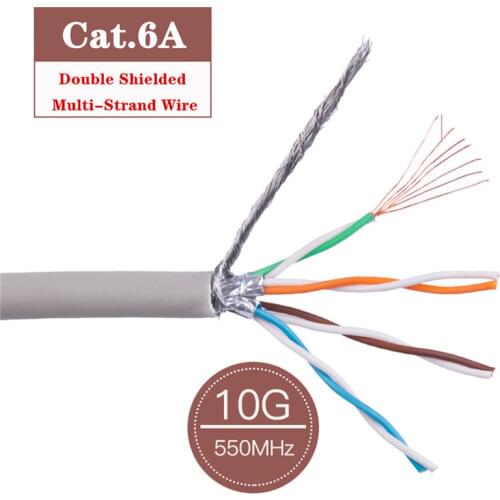 Gray Cat 6a Ethernet Networking Cable S/FTP Installation Double Shield Solid Copper 26AWG 7x0.16mm LSZH Network Wire OD 6.0mm