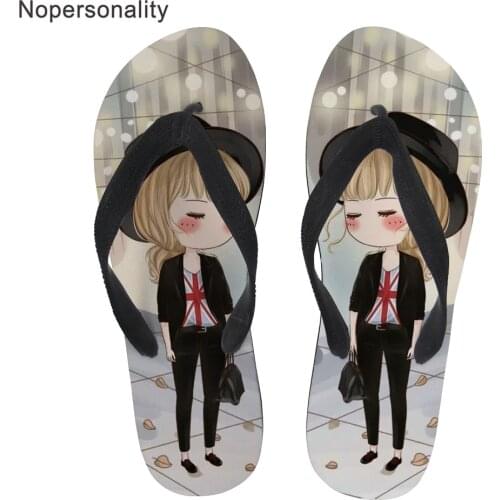 Nopersonality Cute Cartoon Girl Pattern Women Slippers Comfortable Summer Beach Sea Flip Flops for Ladies Female Rubber Flipflop