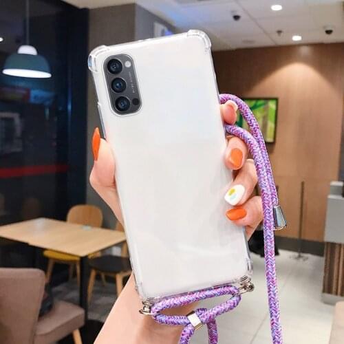 Luxury Lanyard Silicone Phone Case For Oppo Reno 4 3 2 Ace Pro Find X2 RX 17 15 Neo F 12 11 9 7 5 Ultra-thin Necklace Rope Cover