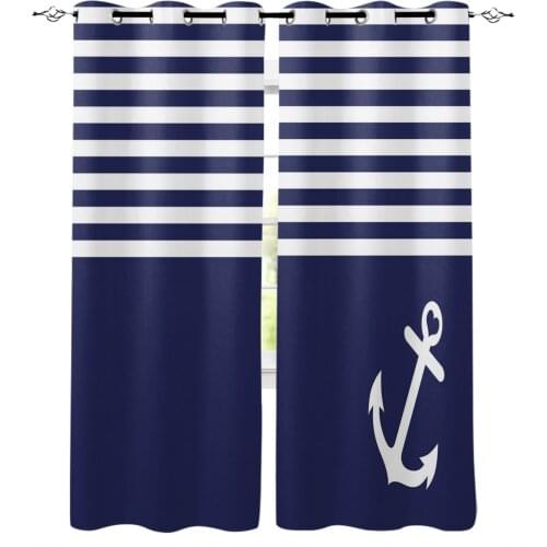 Blue White Stripes Anchor Curtains For Kitchen Bedroom Window Treatment Curtains for Living Room Drape Home Decoration