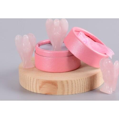 Angel Figurine Miniature With Gift Box Handmade Carved Natural Rose quartz Stone Healing Statue Home Decoration Accessories