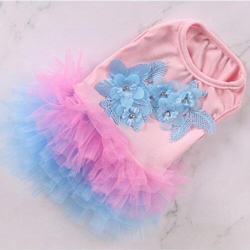 Pet Spring Summer Princess Skirt Bubble Mixed Color Vest For Cats And Dogs Cotton Sleeveless Shirt Doggy Costume