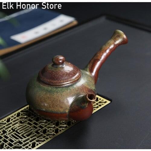 Japanese-style Vintage Kiln Fambe Teakettle Master Cups Handmade Side Of The Pot Tieguanyin Tea Teapot Office Decoration