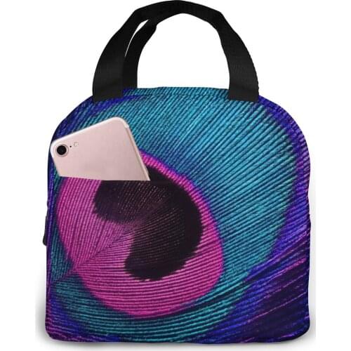 Bright Peacocks Tail Lunch Food Box Bag Fashion Insulated Thermal Food Picnic Lunch Bag for Women kids Men Cooler Tote Bag
