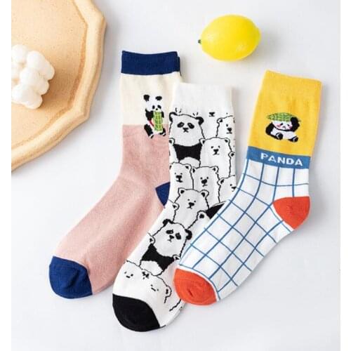 Yishine New 10 Pairs Lovely Panda Pattern Casual Cotton Crew Sock Winter Autumn Kawaii Animals Middle Tube Socks for Girls