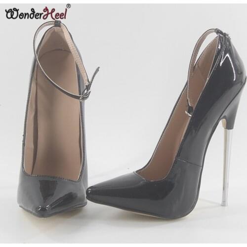 Wonderheel Extreme high heel 16CM/18cm metal heel patent leather Sexy fetish ankle strap pointed toe sexy women pumps