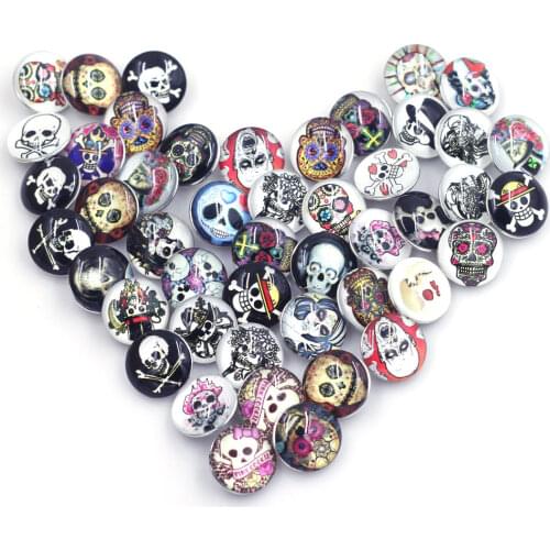 10PCS Mixed Skull Skeleton Pattern Round Glass Dome Press Buttons DIY Crafts Scrapbook Gift Decor Snap Jewelry Accessories 18mm