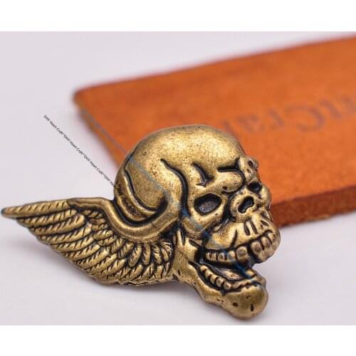 10X 31*23mm Antique Brass Biker Cowboy Skull Head With Wing DIY Leathercraft Bag Wallet Purse Decor Concho Hardware