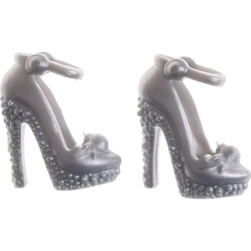 2 Pairs Silver/Grey Doll High Heel Sandals Shoes Handmade Plastic Doll Shoes For Barbie Blythe Doll Accessories Hot
