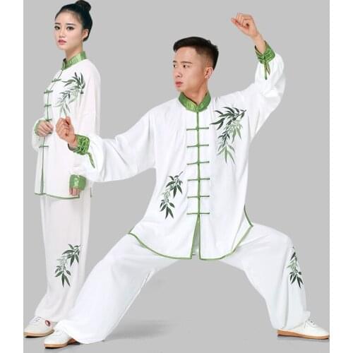 2019 summer martial arts set Taiji kungfu clothes male female Bamboo embroidery cotton long sleeve martial art uniform suit