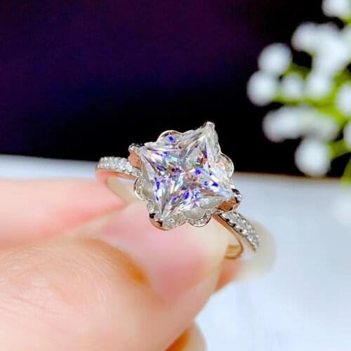 2020 square crackling moissanite gemstone ring for women jewelry engagement ring for wedding real 925 silver ring birthday gift