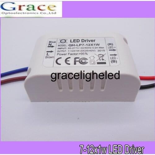 5pcs/lot 7-12X1W LED Constant Current Inside Driver for 7W 9W 10W 12W , Input 85-265V, Output 300mA High PF more than 95