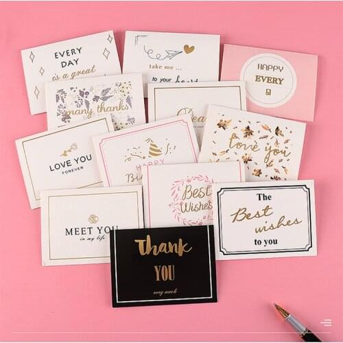 50pcs/lot bronzing thank you for you best wishes Folding card gift message card DIY decoration Holiday greeting card envelope
