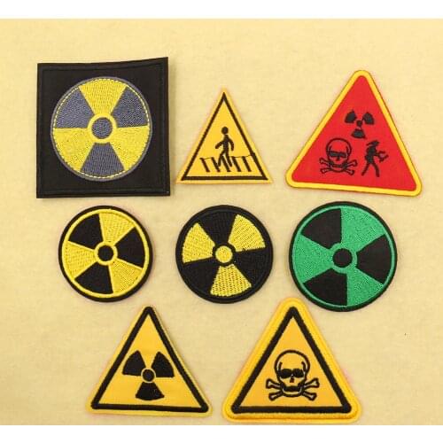 8PCS Nuclear Radiation Applique Embroidery Badge Danger Warning Patch Iron on Patches for Clothes Stickers DIY Sewing Supplies