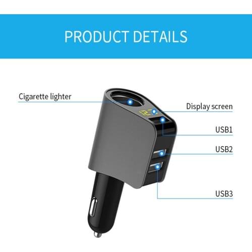 Car Charger LED Display Three USB Fast Charger Voltage Detection 80W Power For Buick regal gs excelle encore lacrosse rendezvous