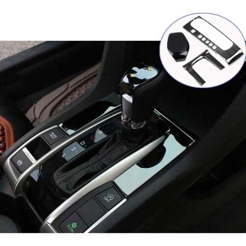 Auto Car Styling For Honda Civic 10th 2016 2017 Stainless Steel Gear Shift Knob Panel Cover Inrerior Stickers Accessories