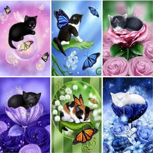 AZQSD Diamond Painting Animal Cat Full Square Diamond Embroidery Pictures Rhinestones Cross Stitch Mosaic Home Decor