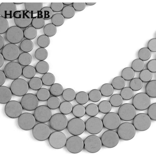 HGKLBB Matte Coins Black Hematite Natural Stone magnetite 6/8MM Round Loose beads For Jewelry making bracelet accessories DIY