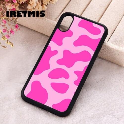 Iretmis 5 5S SE 2020 phone cover cases for iphone 6 6S 7 8 Plus X Xs Max XR 11 12 MINI Pro Soft Silicone pink cow print pattern