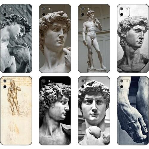 Black tpu Case For OPPO Realme C11 C20 C21 Case Back Cover Bumper Statue Michelangelo-david