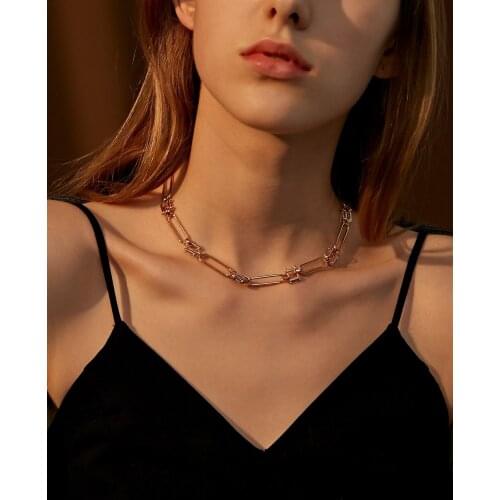 Emo Hip Hop Thick Chain Hollow Necklace for Women Retro Simple Gold Color Clavicle Neck Chain Choker Fashion Trend Jewelry 2020