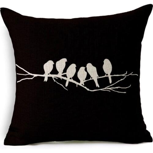 Hot Sale Pillow Covers Bird Talking on Branch Pattern Hot New Design 45X45CM Linen Pillow Cover\Home Decorative Linen Cushion
