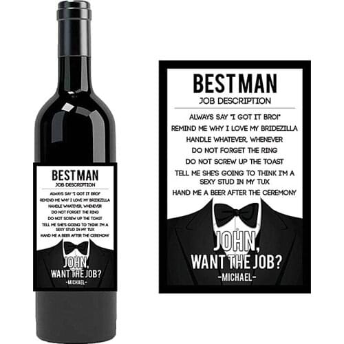 Custom Best Man job description Wine Bottle Label,will you be my best man invitation,wedding party liquor label,groomsman Gifts