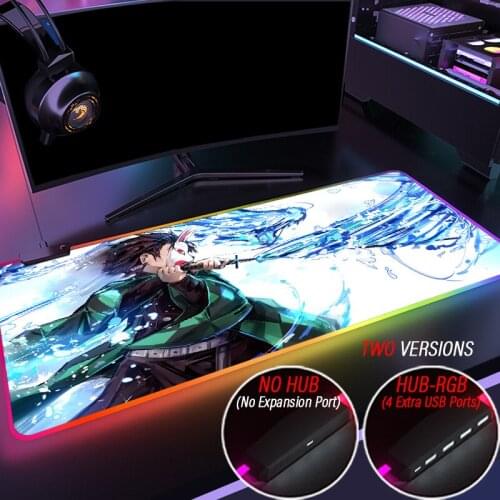 Anime Demon Slayer Kimetsu No Yaiba RGB Large Gaming Mouse Pad Gamer Computer Mousepad Led Desk with Backlight Keyboard Mat