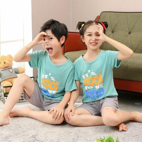 2021 Summer Kids Pajamas Sets Cotton Mesh Pyjamas For Girls Boys Sleepwear Breathable Nightwear Short Sleeve Baby Clothing Suit